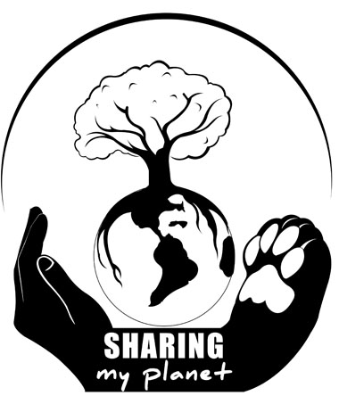 Logo pour « Sharing my planet » , fondation qui soutient et met en lumière des projets qui favorisent les synergies entre les hommes, les animaux et la nature.