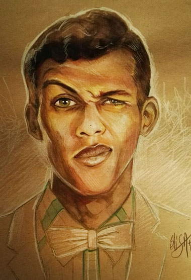 Stromae. Crayons et encres sur papier kraft. Vendu