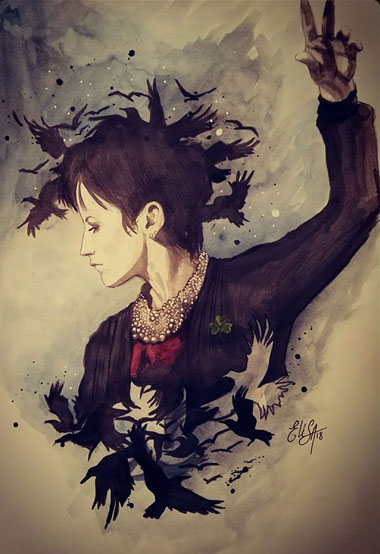 Dolores O’Riordan (The Cranberries) Aquarelle sur papier blanc.