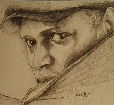 Omar Sy dans Lupin. Crayon sur papier. - Dispo : S’il vous interesse : contact@elisalewis.net
