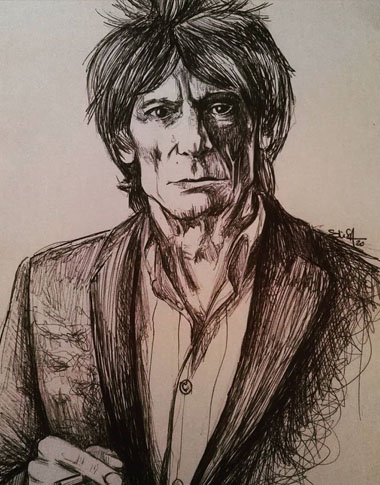 Ron Wood (The Rolling Stones) Bic sur papier - Dispo : S’il vous interesse : contact@elisalewis.net