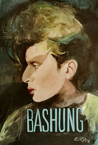 Alain Bashung. Acrylique + collages sur carton. Dispo, s’il vous interesse : contact@elisalewis.net