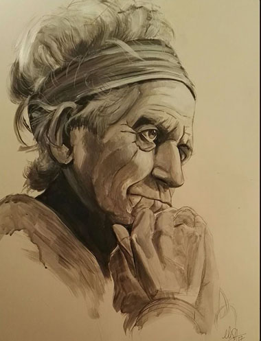 Keith Richards (The Rolling Stones) Acrylique sur carton. Vendu.