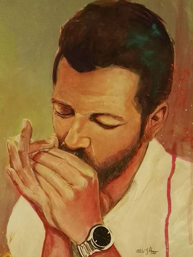 Christophe Maé. Acrylique sur carton. Dispo : S’il vous interesse : contact@elisalewis.net