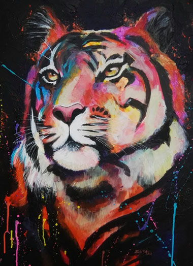 Sa majesté le tigre : Acrylique sur carton. Vendu.