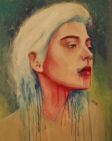 Woman. Acrylique sur carton exposée à Montigny-Les-Cormeilles (95) lors de l’exposition collective sur les féminicides (2019). Dispo, s’il vous interesse : contact@elisalewis.net