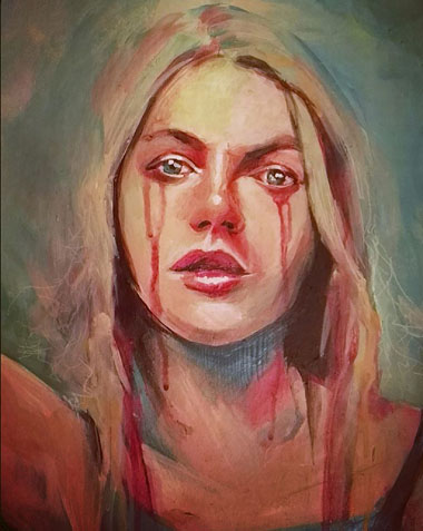 Woman2. Acrylique sur carton exposée à Montigny-Les-Cormeilles (95) lors de l’exposition collective sur les féminicides (2019). Dispo, s’il vous interesse : contact@elisalewis.net