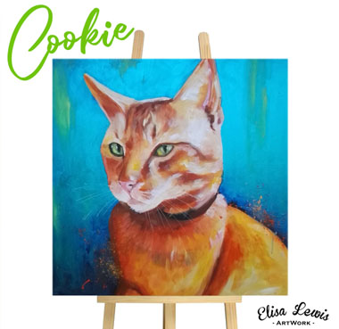 Portrait de Cookie le chat - Commande - Peinture sur toile 80x80 cm.