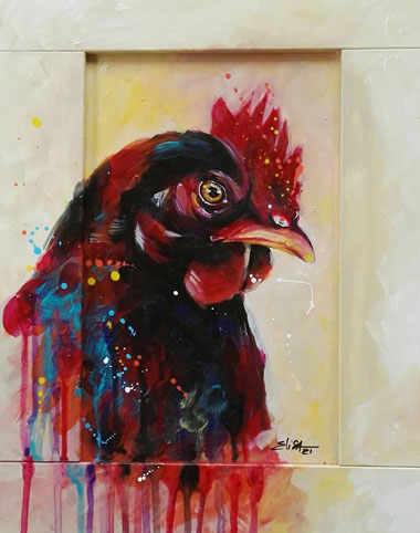 La pou-poule ! - Commande - Acrylique sur bois.